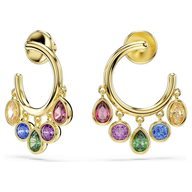 Imber hoop earrings Mixed cuts, Multicolored, 18K gold finish